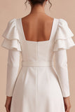 Robe de fiançailles longue à manches blanches à cheval A, manches à boutons carrés