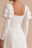 Robe de fiançailles longue à manches blanches à cheval A, manches à boutons carrés