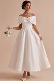 Robe de fiançailles longues en ligne A aux perles dénudées, fleurs blanches 3D