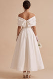 Robe de fiançailles longues en ligne A aux perles dénudées, fleurs blanches 3D