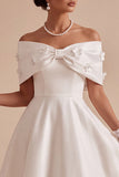 Robe de fiançailles longues en ligne A aux perles dénudées, fleurs blanches 3D