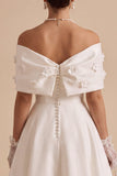 Robe de fiançailles longues en ligne A aux perles dénudées, fleurs blanches 3D