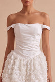 Corset A-Line Mini Petite robe blanche à épaules dénudées avec des appliques floraux