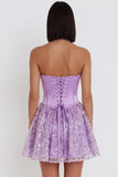 Corset lilas Sequins Appliques Robe courte de rentrée en satin A-Line Strap