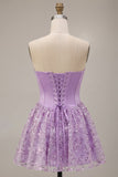 Corset lilas Sequins Appliques Robe courte de rentrée en satin A-Line Strap