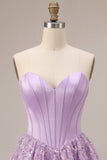 Corset lilas Sequins Appliques Robe courte de rentrée en satin A-Line Strap