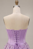 Corset lilas Sequins Appliques Robe courte de rentrée en satin A-Line Strap