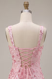 Corset à sequins roses scintillants Corset à larges bretelles Robe courte de bal avec nœud