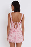 Corset à sequins roses scintillants Corset à larges bretelles Robe courte de bal avec nœud
