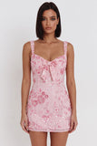 Corset à sequins roses scintillants Corset à larges bretelles Robe courte de bal avec nœud