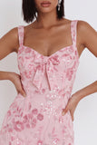 Corset à sequins roses scintillants Corset à larges bretelles Robe courte de bal avec nœud