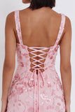 Corset à sequins roses scintillants Corset à larges bretelles Robe courte de bal avec nœud