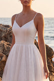 Robe de mariée midi blanche à col V glitter