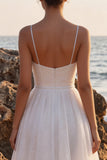 Robe de mariée midi blanche à col V glitter