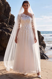 Robe longue de mariée blanche à une épaule en tulle avec appliqués floraux