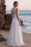 Robe de mariée longue blanche ligne A avec broderie florale