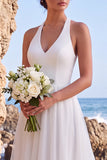 Robe de mariée blanche ligne A à col V asymétrique haute-basse