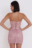 Corset rose à sequins froncés Robe courte Bodycon Bodycon Buster