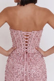 Corset rose à sequins froncés Robe courte Bodycon Bodycon Buster