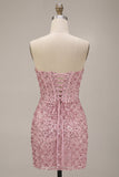Corset rose à sequins froncés Robe courte Bodycon Bodycon Buster