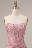 Corset rose à sequins froncés Robe courte Bodycon Bodycon Buster