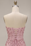 Corset rose à sequins froncés Robe courte Bodycon Bodycon Buster
