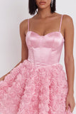 Corset rose A-Line 3D Applications florales Robe courte de rentrée avec dentelle dans le dos