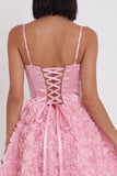 Corset rose A-Line 3D Applications florales Robe courte de rentrée avec dentelle dans le dos