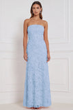 Robe longue de demoiselle d’honneur rose sans bretelles rose à fourreau fleuri appliqué