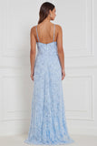Robe longue de demoiselle d’honneur longue longue en ligne A à fils fleuris perlés bleu clair