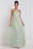 Robe longue de demoiselle d’honneur longue longue en ligne A à fils fleuris perlés bleu clair