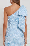 Robe longue de demoiselle d’honneur à une épaule à fourreau fleuri appliquée avec un nœud