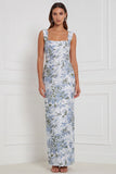 Robe longue de demoiselle d’honneur à col carré à fleurs à sage