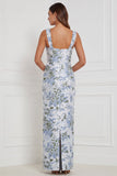 Robe longue de demoiselle d’honneur à col carré à fleurs à sage