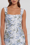 Robe longue de demoiselle d’honneur à col carré à fleurs à sage