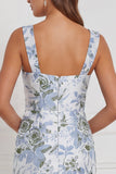 Robe longue de demoiselle d’honneur à col carré à fleurs à sage