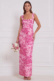 Robe longue de demoiselle d’honneur à col carré à fleurs à sage