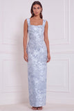 Robe longue de demoiselle d’honneur à col carré à fleurs à sage