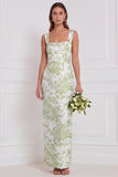 Robe longue de demoiselle d’honneur à col carré à fleurs à sage