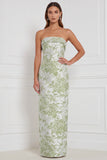 Robe longue de demoiselle d’honneur Sage Sheath Sheath florale sans bretelles avec dos nœud