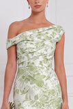 Sauge à fleurs de sirène à une épaule, robe longue asymétrique et fronceuse
