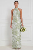Robe longue de demoiselle d’honneur à fleurs bleu poussiéreux en gaine à dos nus