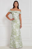 Robe longue de demoiselle d’honneur en sage à fleurs, épaule dénudée