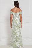 Robe longue de demoiselle d’honneur en sage à fleurs, épaule dénudée