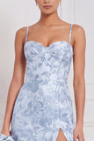 Robe longue de demoiselle d’honneur fleurie A-Line bleu clair avec fente