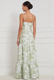 Robe longue de demoiselle d’honneur fleurie A-Line bleu clair avec fente