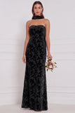 Espresso Burnout Velvet Bustier Sheath Longue robe de demoiselle d’honneur avec écharpe au col