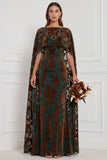 Robe longue de demoiselle d'honneur en velours brûlé noir à col V avec cape