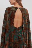 Robe longue de demoiselle d'honneur en velours brûlé noir à col V avec cape