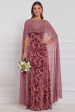 Robe longue de demoiselle d'honneur en velours brûlé noir à col V avec cape